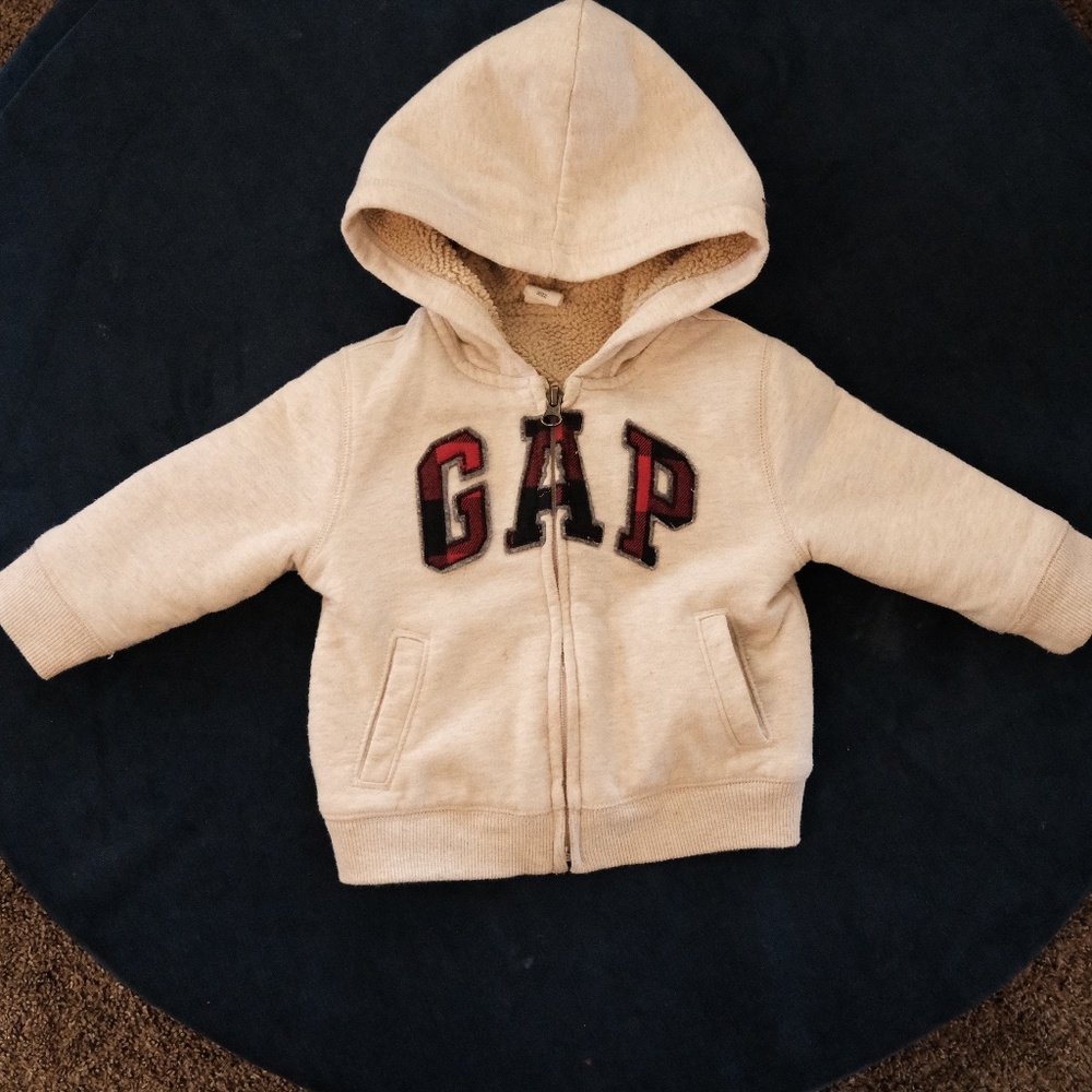 12- 18 months Baby Gap Sherpa Lined Logo Full-Zipped Hoodie Sweatshirt